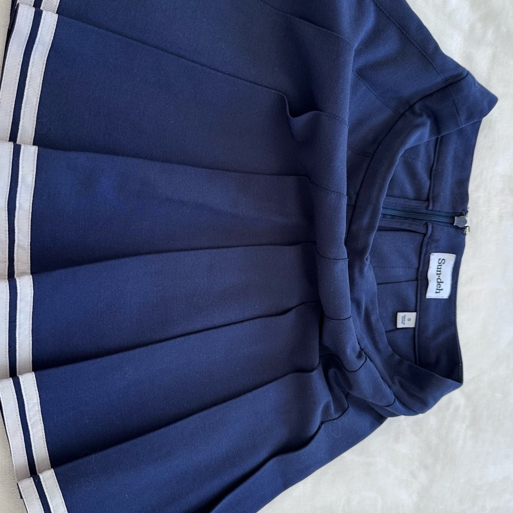 Aritzia Deep Blue Skater Skirt with White Accents
